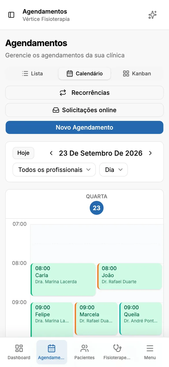 Agenda real do Contclinic exibida na versão mobile